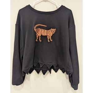 Pepaloves Black Sweatshirt Tiger Applique Size  Large